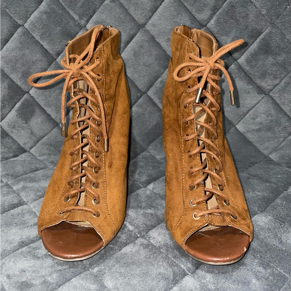 Suede Open Toe Booties - Picture 2 of 6